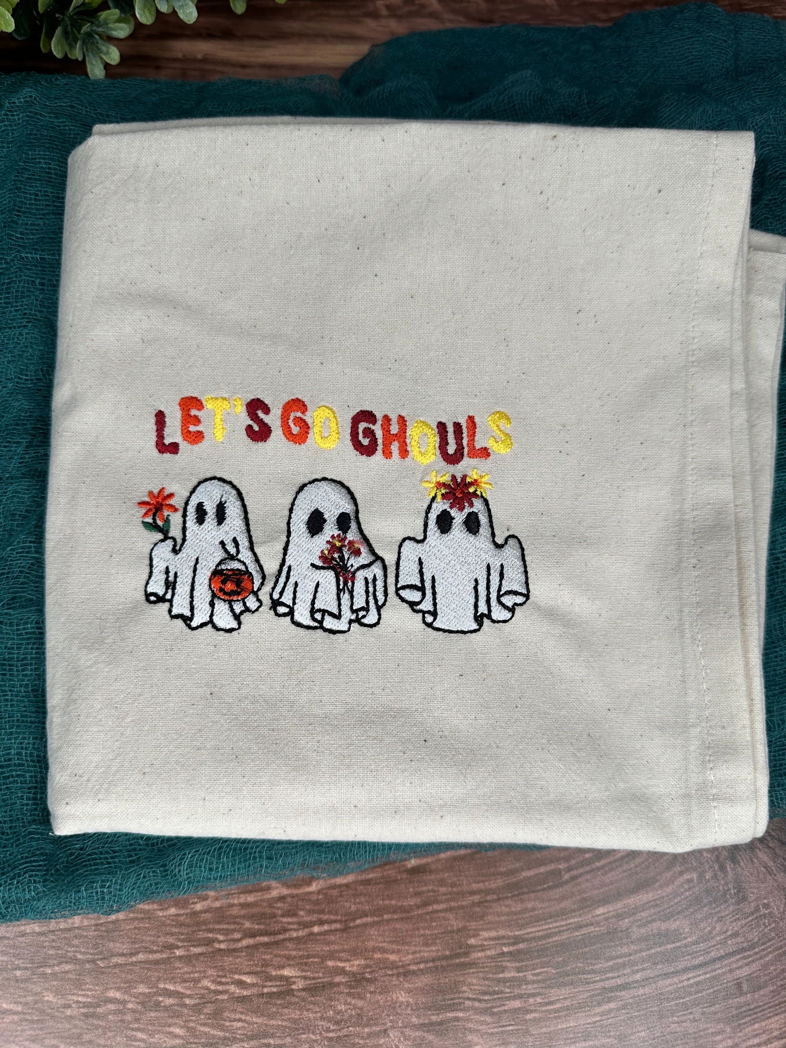 Embroidered Halloween Tea Towels - Fresh Cut Signs
