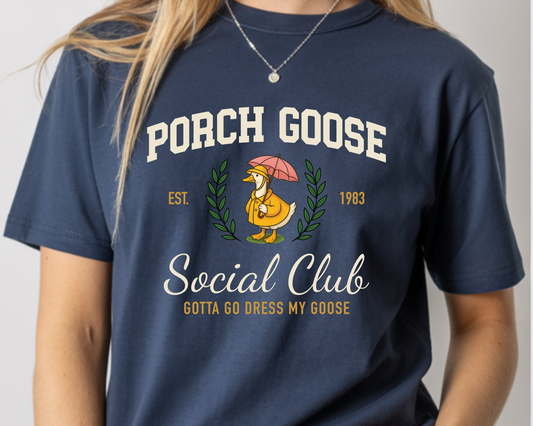 Raincoat Porch Goose Social Club T-shirt