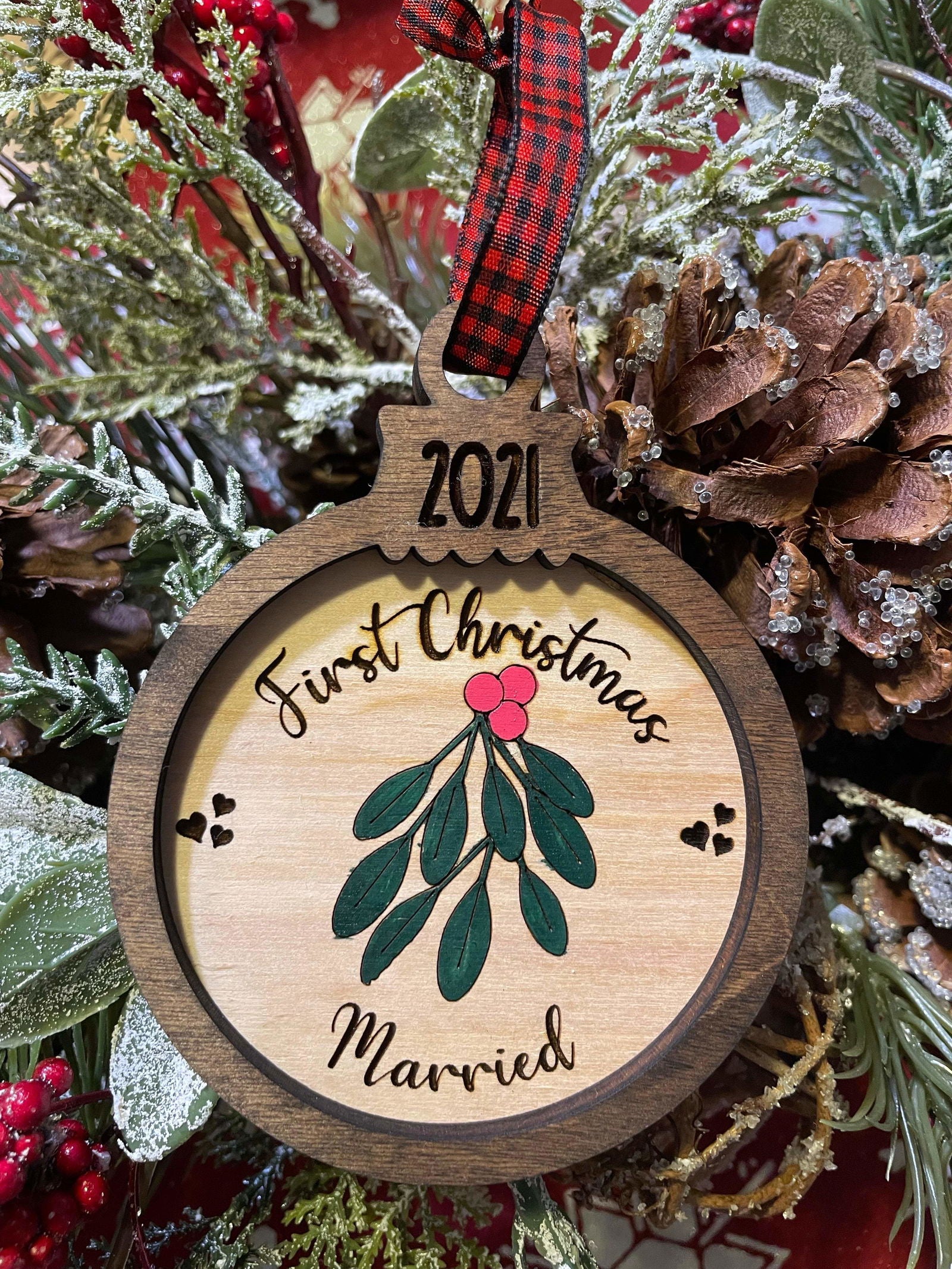 Mistletoe First Christmas Married Ornament - Fresh Cut Signs
