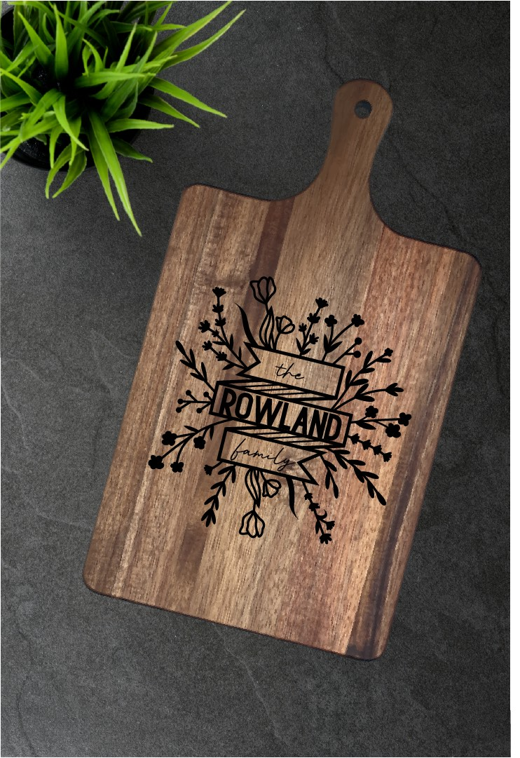 Personalized Acacia Cutting Board with Handle - Fresh Cut Signs
