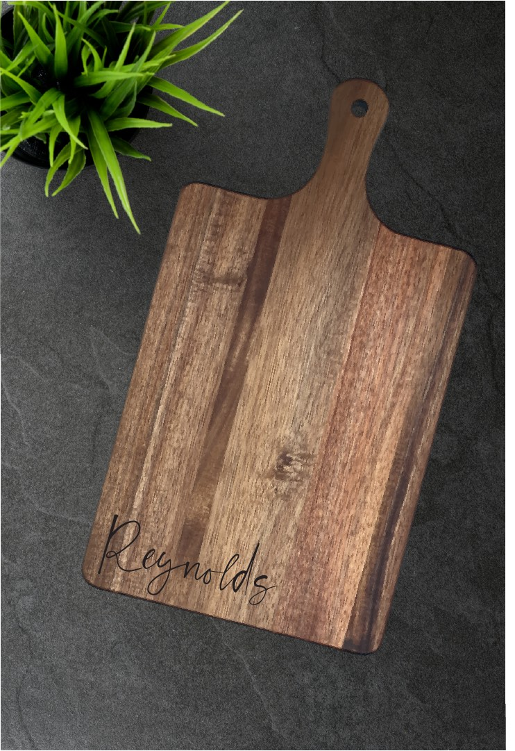 Personalized Acacia Cutting Board with Handle - Fresh Cut Signs