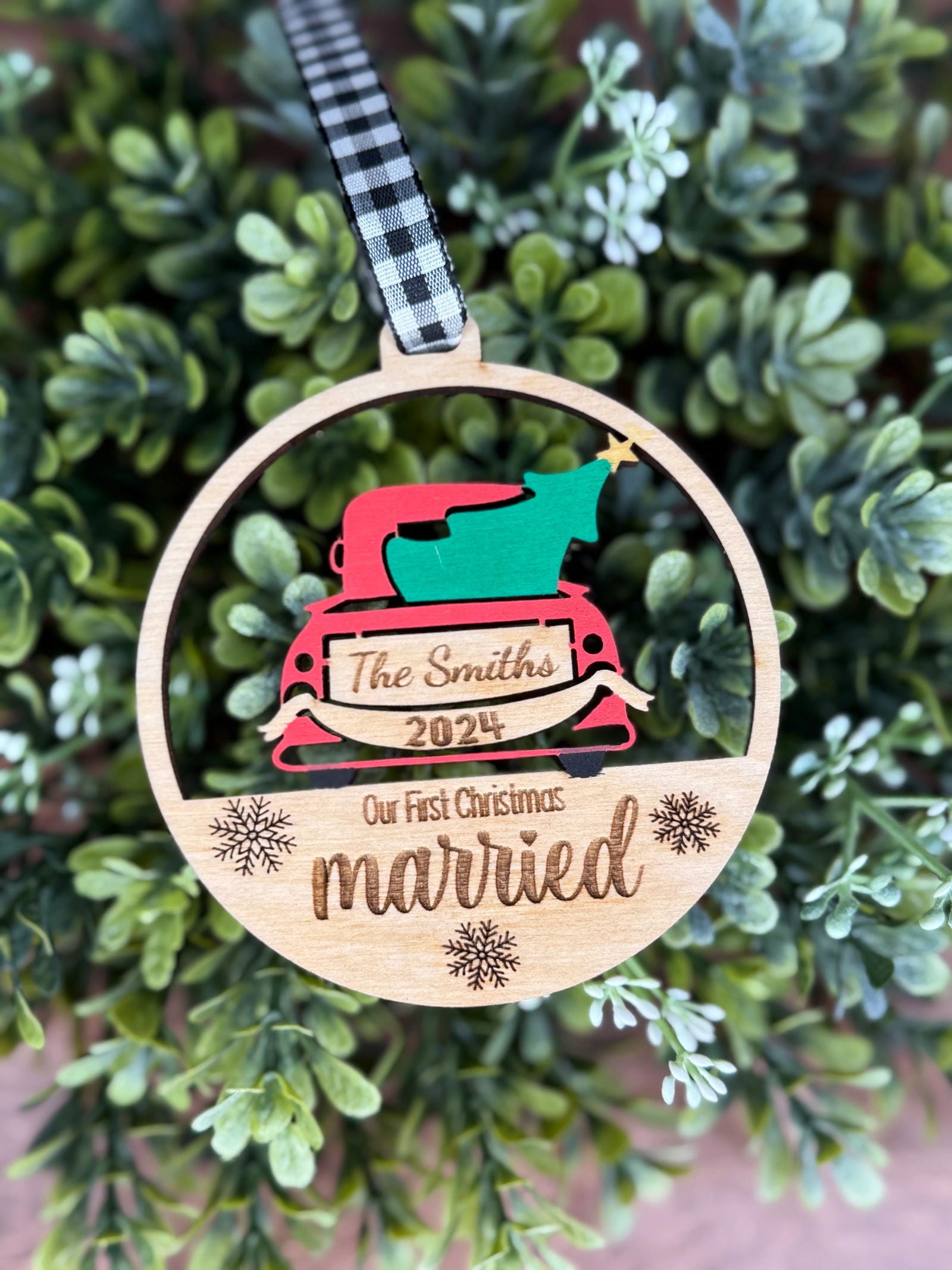 Christmas Love Tree Truck First Christmas Married Ornament - Fresh Cut Signs