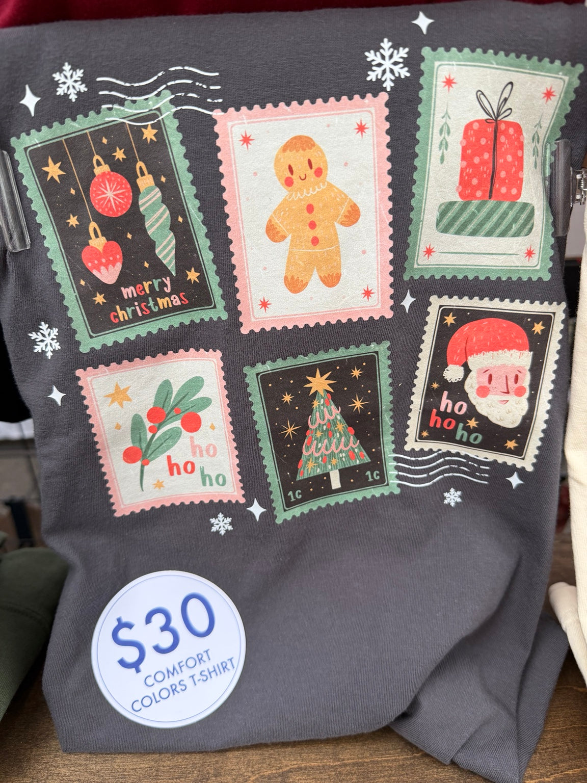 Vintage Christmas Stamps Tee Comfort Colors graphic t-shirt