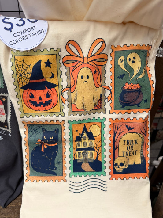 Vintage Halloween Stamps Tee Comfort Colors graphic t-shirt