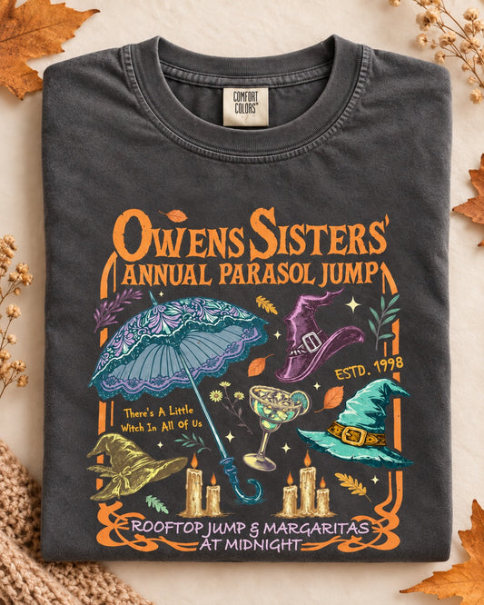 Owens Sisters Practical Magic tee — folded close-up autumn mockup