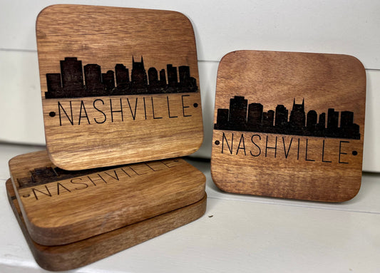 Acacia Skyline Coaster (Single)-Fresh Cut Signs-Coasters,Home,Kitchen