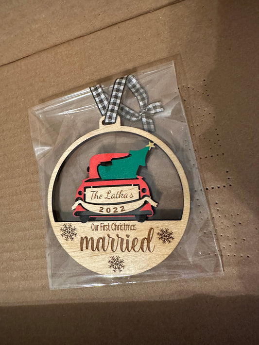 Christmas Tree Truck First Christmas Married Ornament-Fresh Cut Signs-