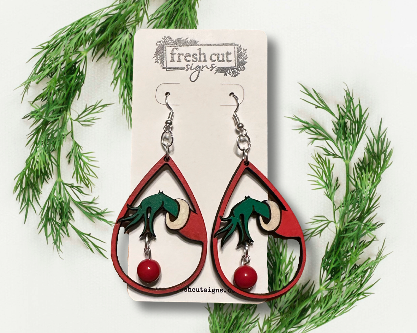 Grinch Ornament Earrings-Fresh Cut Signs-